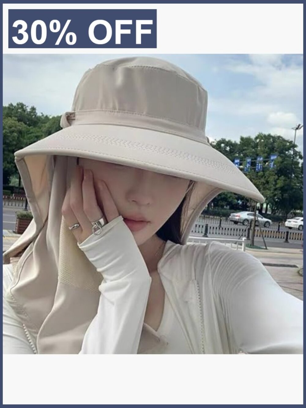 Large Brim Sun Hat with Detachable Face Neck Cover UPF 50+ - Picture 6 of 7